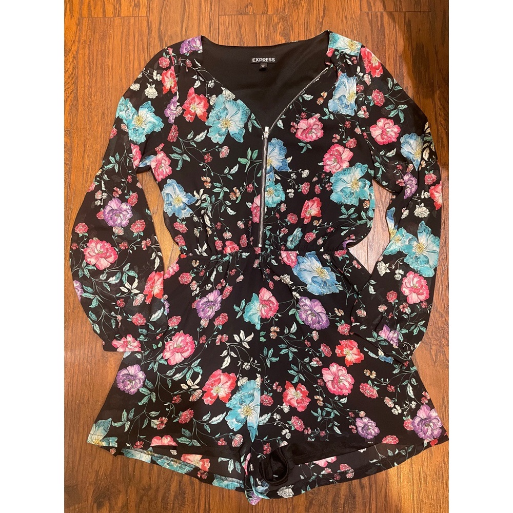 Express Floral Chiffon Long Sleeve Romper